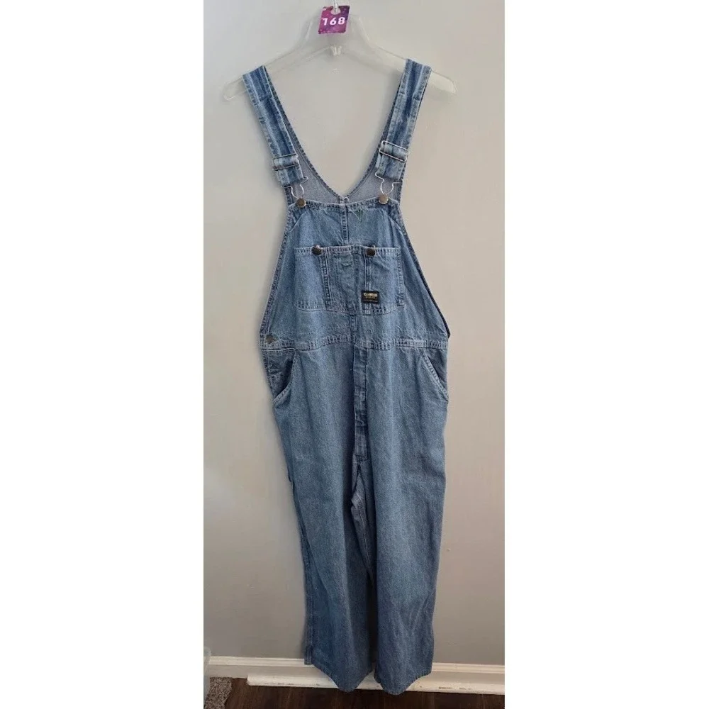 Vintage OshKosh Mens Denim Overalls 100% Cotton Light Wash Jean Workwear 42x30